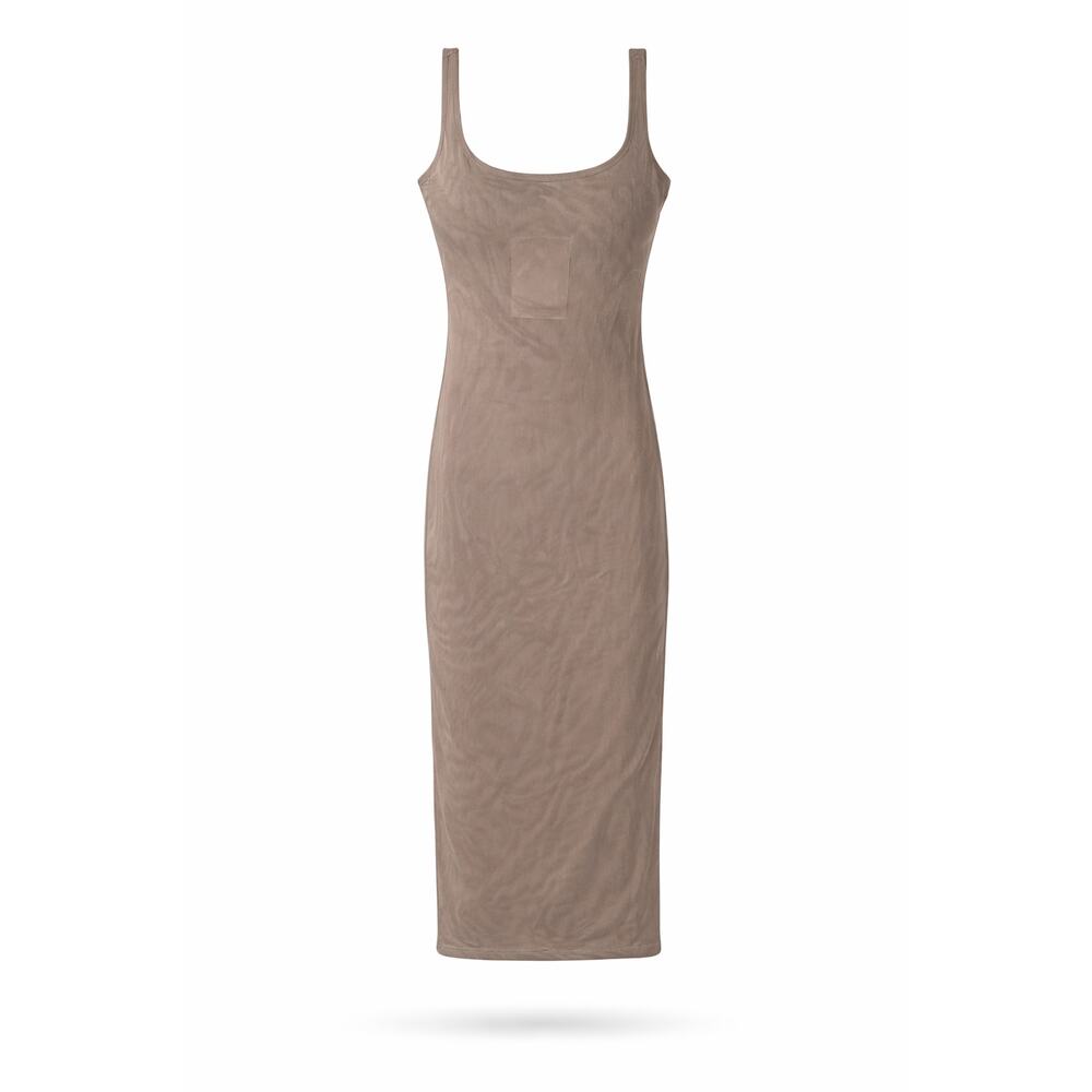 Naked Wardrobe Sheer Bodycon Midi Dress Nude Minimalist Stretch Size‎ Small NWT